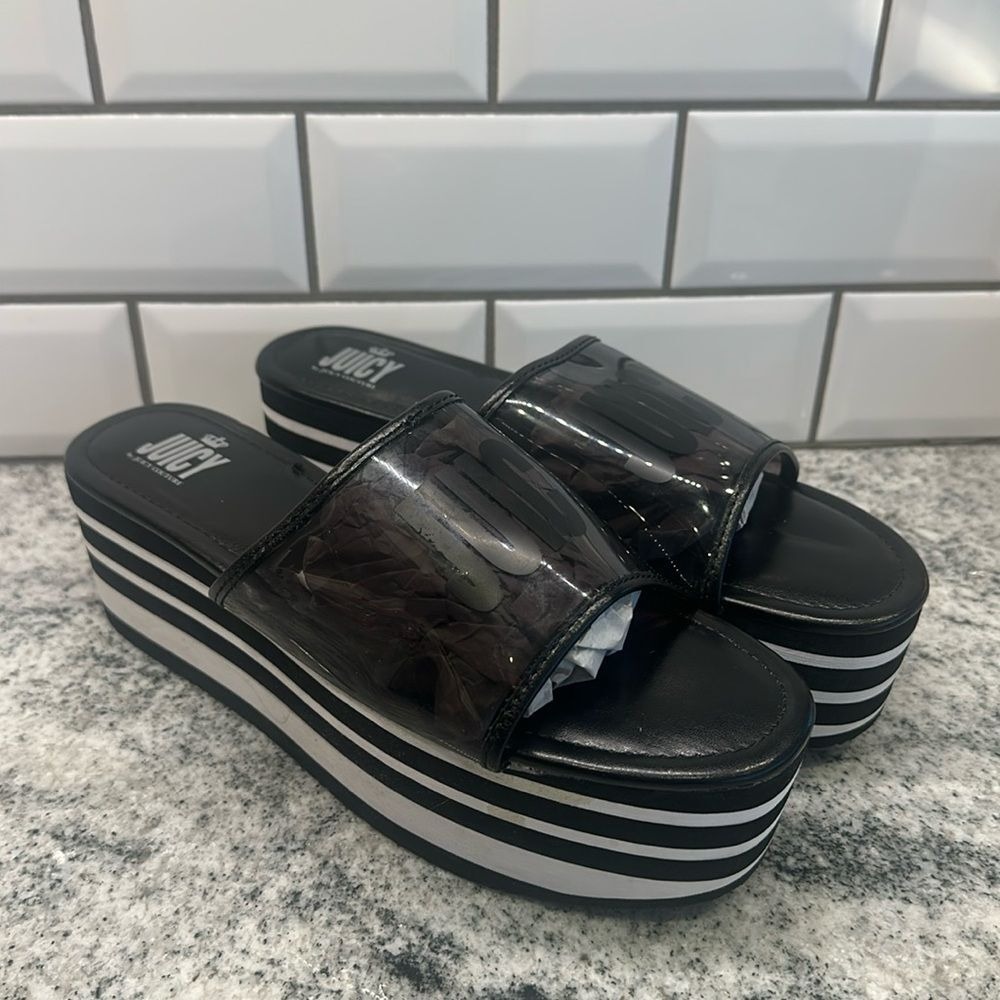 Juicy Couture Womens 10 Lorena Platform Slide Sandals Black White Striped Y2K